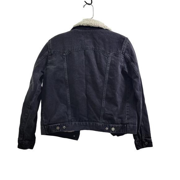 Topshop Moto Black Jean Jacket With Sherpa Lining Size 6 92724-1Clo3 - Picture 5 of 7